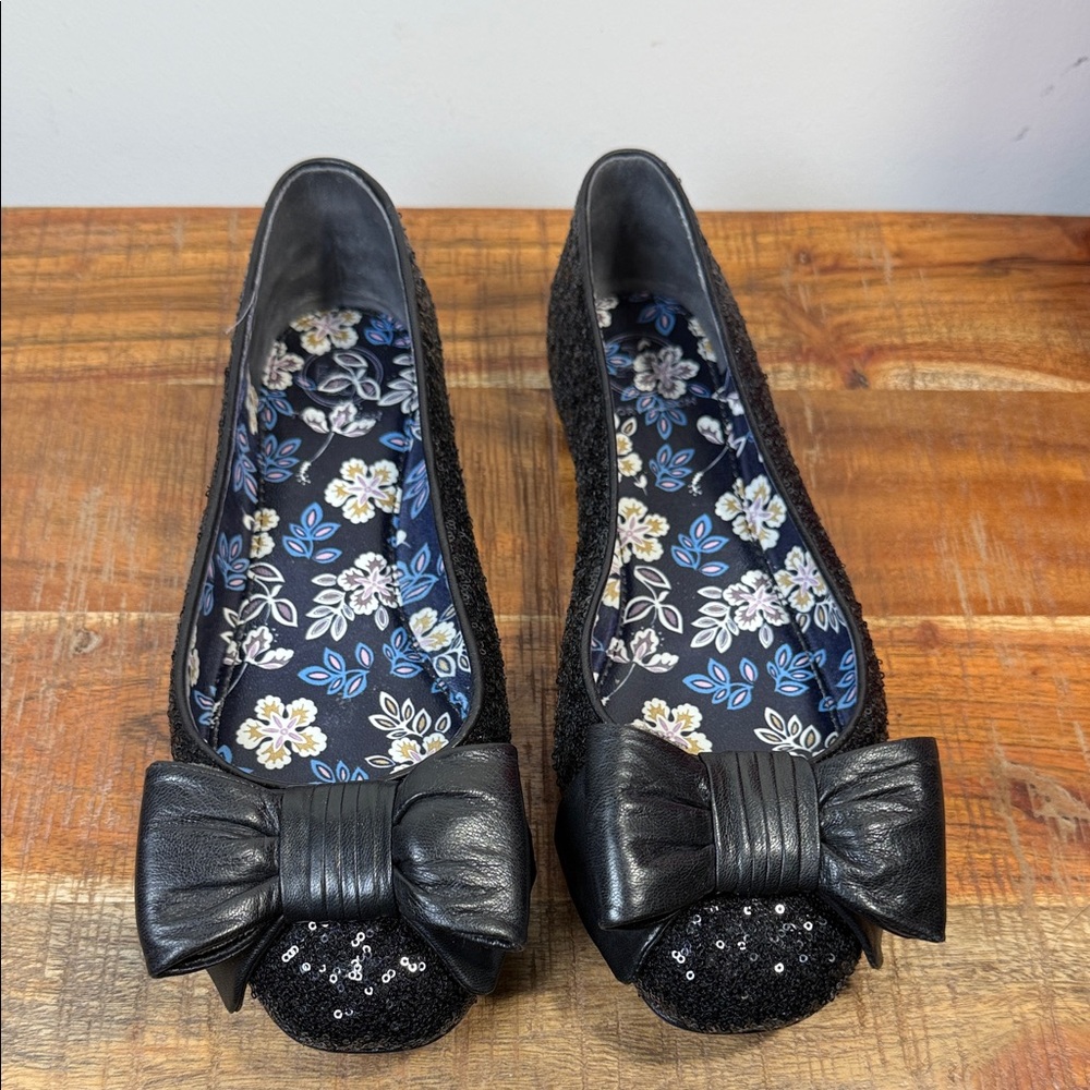 Tory Burch Black Sequin Bow Women's Shoes, Size 8.5 - Picture 2 of 7